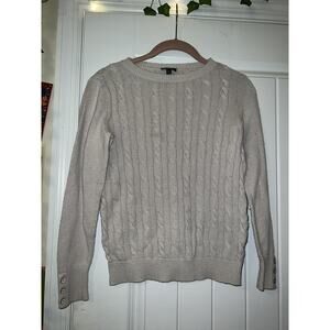 Talbots grey cable knit long sleeve sweater nylon/wool womens PETITE P